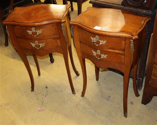 A pair of Louis XV style serpentine fronted two drawer kingwood chest, on slender cabriole legs, W.46cm